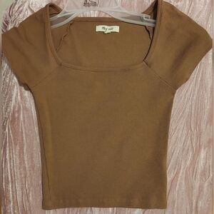 Brown Ribbed Women's Top